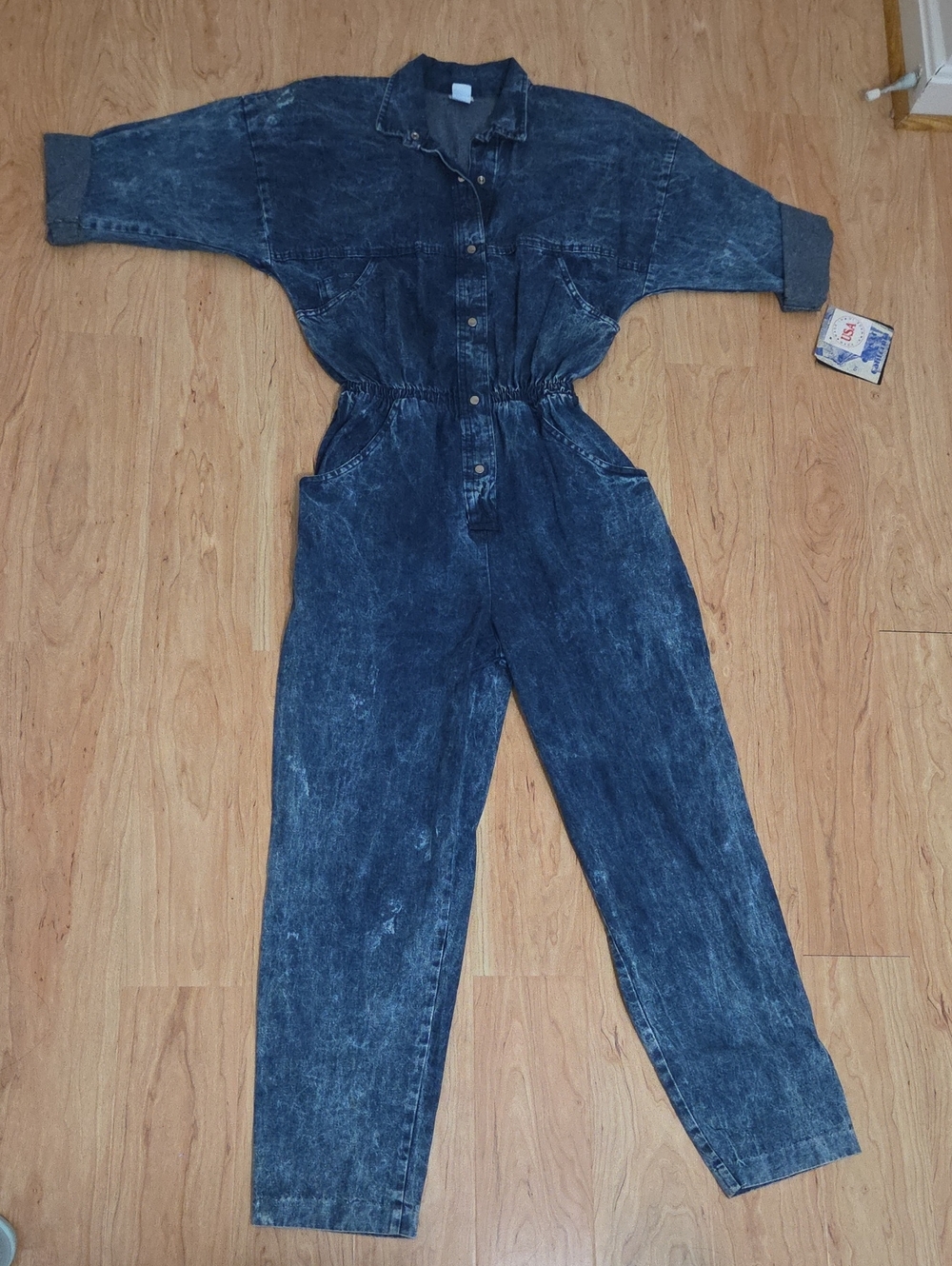 Vintage Oops California Denim Blue Women’s Jumpsuit - Casual Button-Front